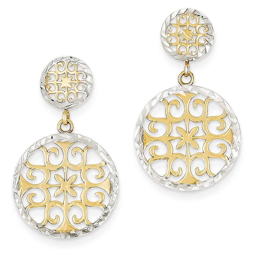 14K Gold & Rhodium D/C Circles Dangle Post Earrings