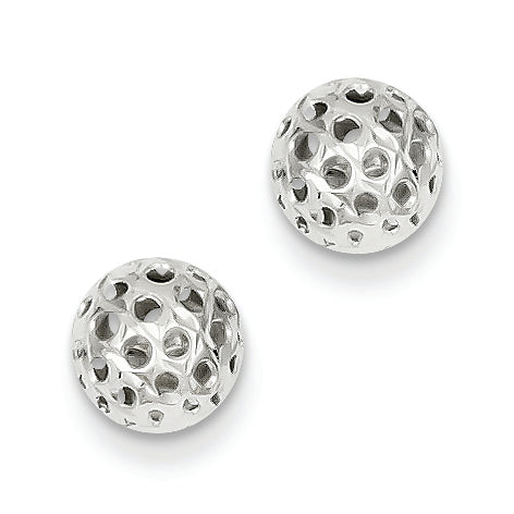 14K White Gold Diamond Cut Bead 7mm Post Earrings