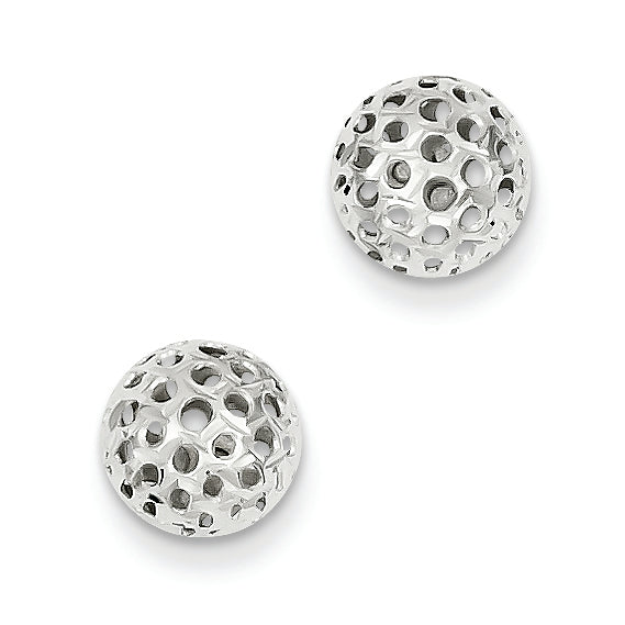 14K White Gold Diamond Cut Bead Post Earrings