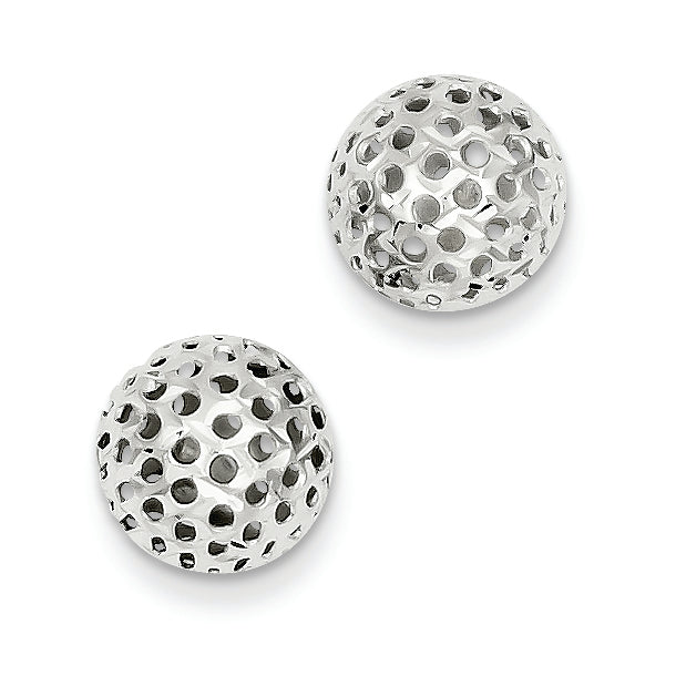 14K White Gold Diamond Cut Bead Post Earrings