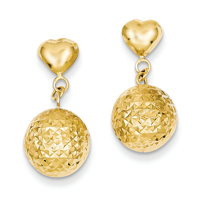 14K Gold Diamond Cut 10mm Bead Post Earrings