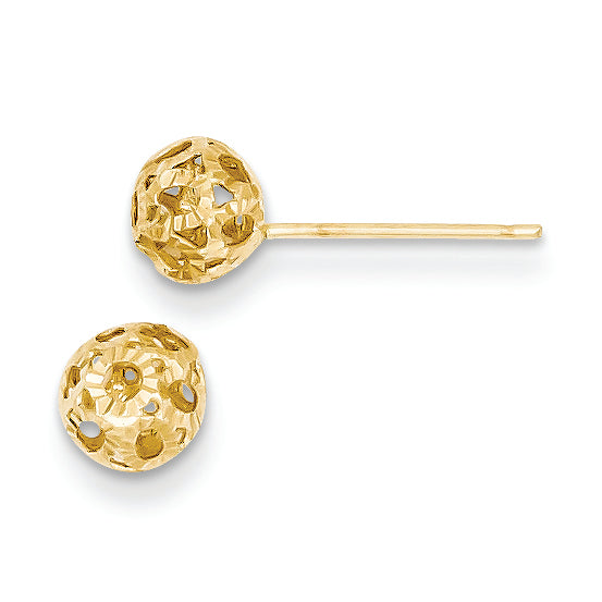 14K Gold Open Diamond Cut Ball Post Earrings