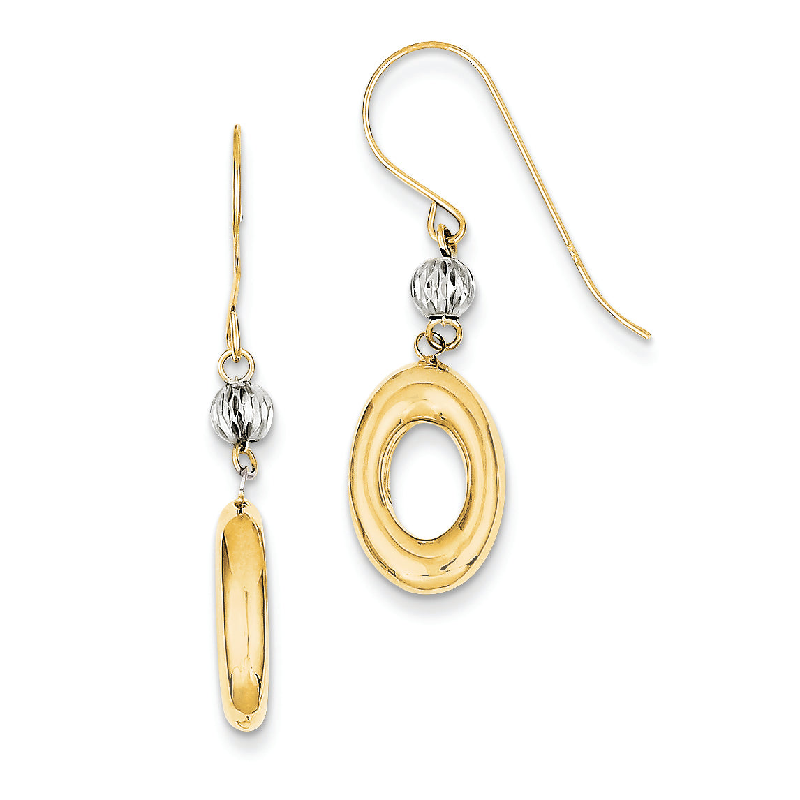 14K Gold Two-tone Diamond Cut with Puff Ovals Dangle Earrings