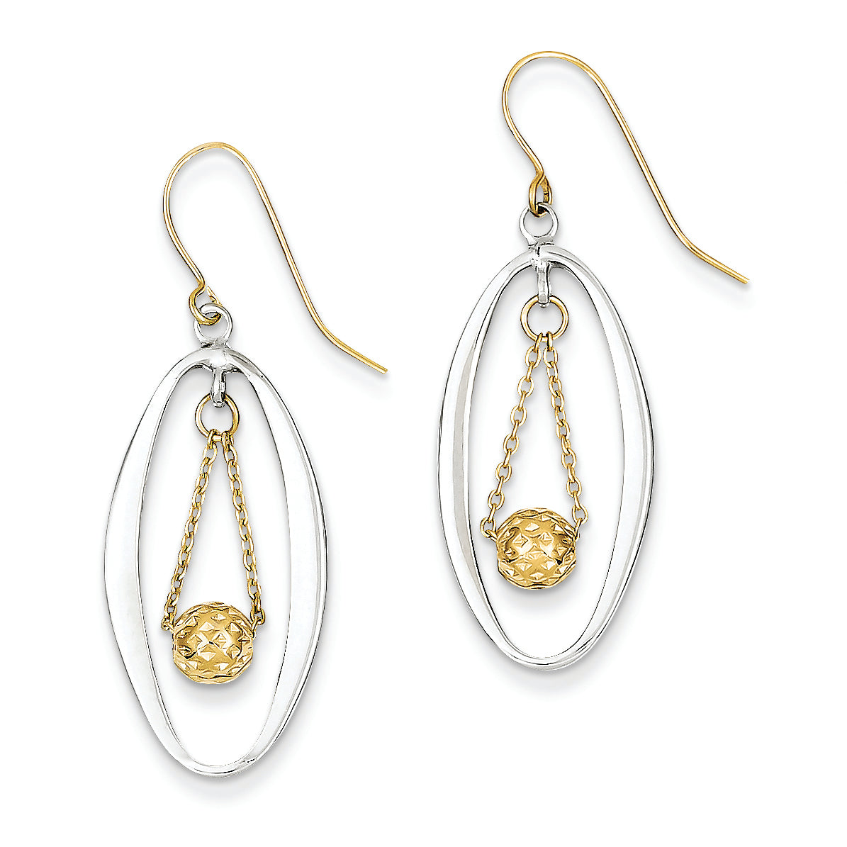 14K Gold Two-tone Fancy Dangle Earrings