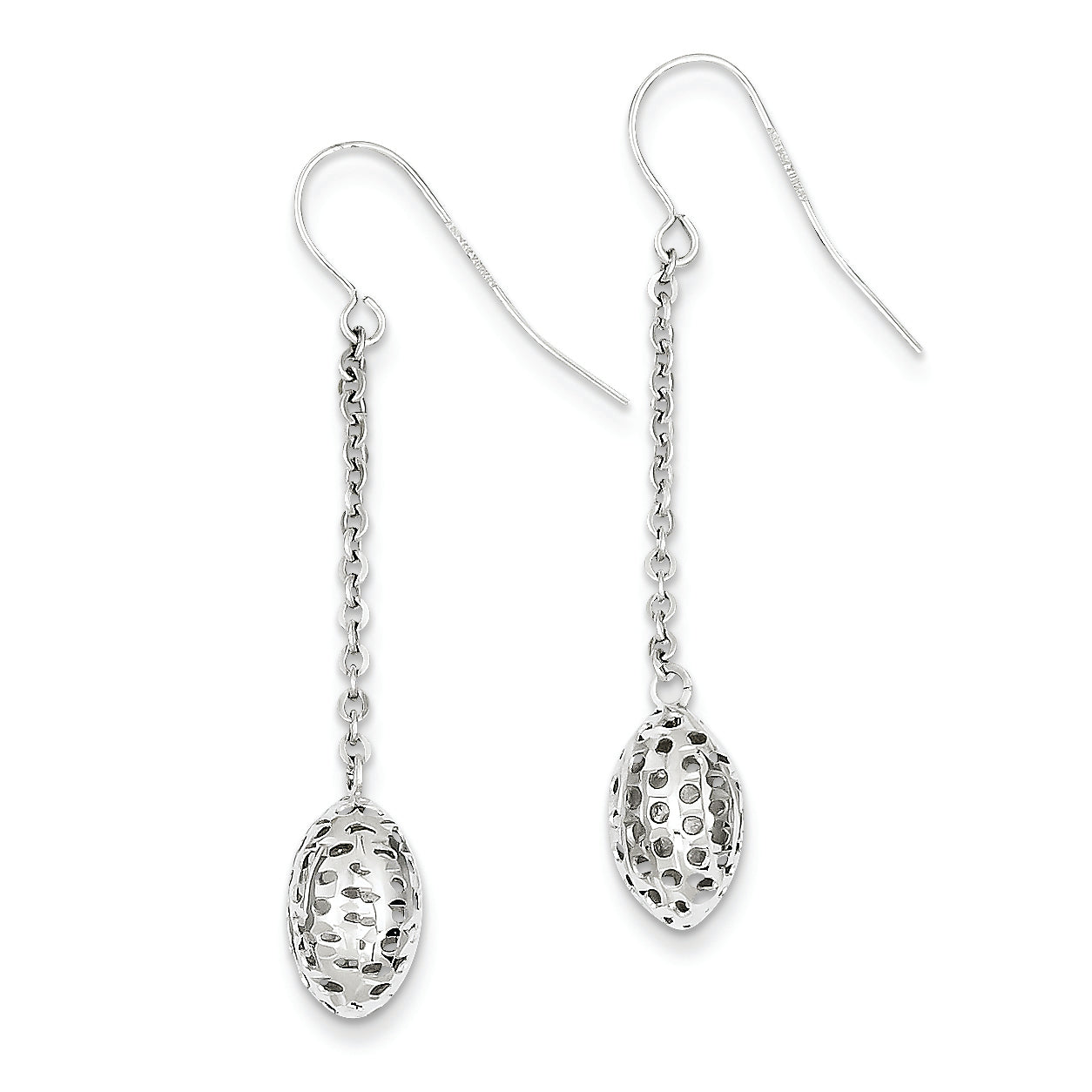 14K White Gold Diamond Cut Fancy Dangle Earrings