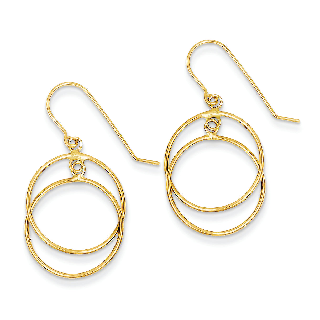 14K Gold Polished Circles Dangle Earrings