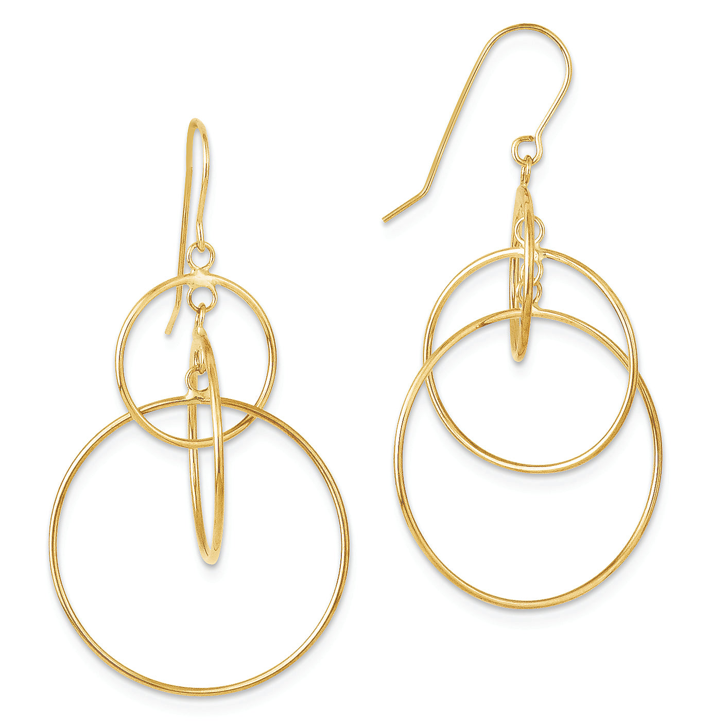 14K Gold Polished Circles Dangle Earrings