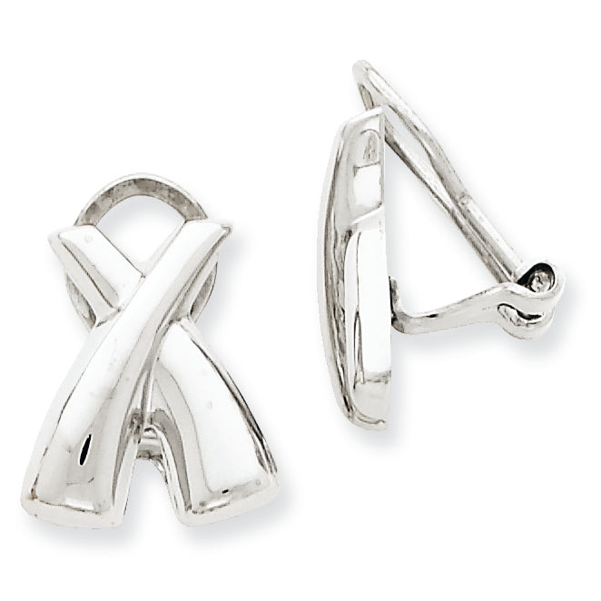 14K White Gold Polished Non-pierced X Omega Back Earrings