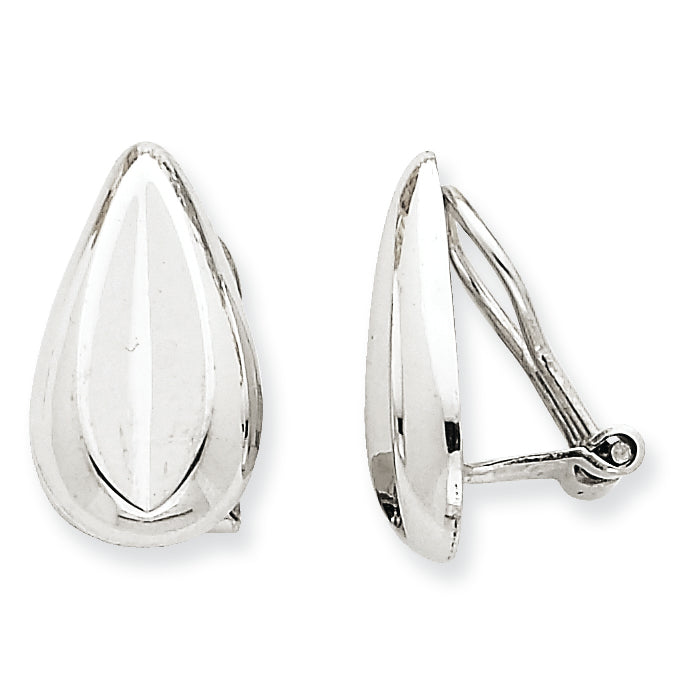 14K White Gold Polished Non-pierced Teardrop Omega Back Earrings