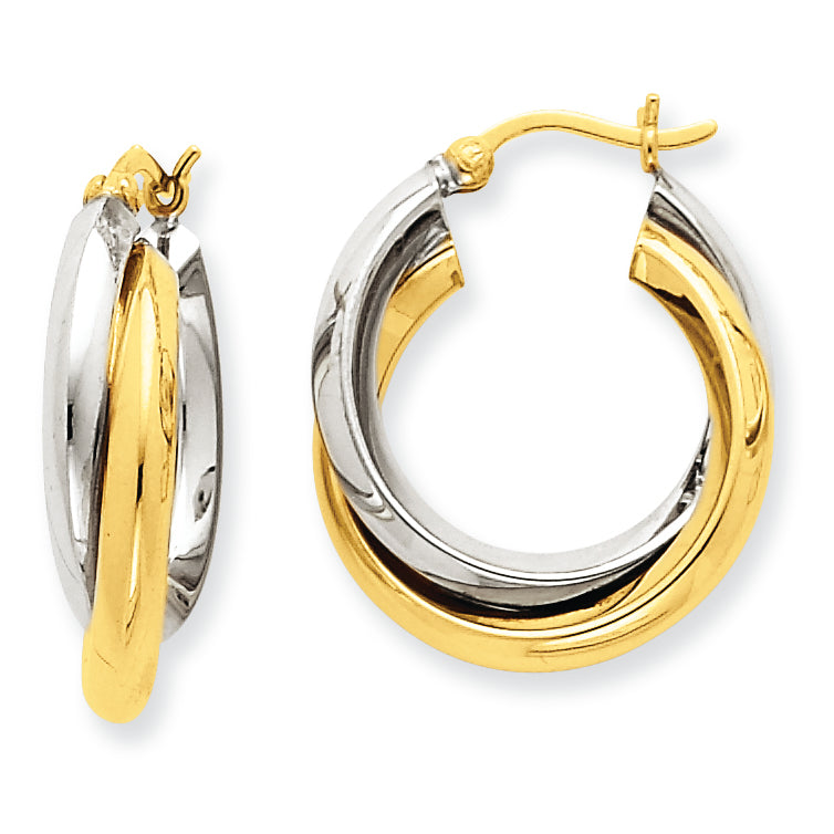 14K Gold Two-tone Polished Double Hoop Earrings