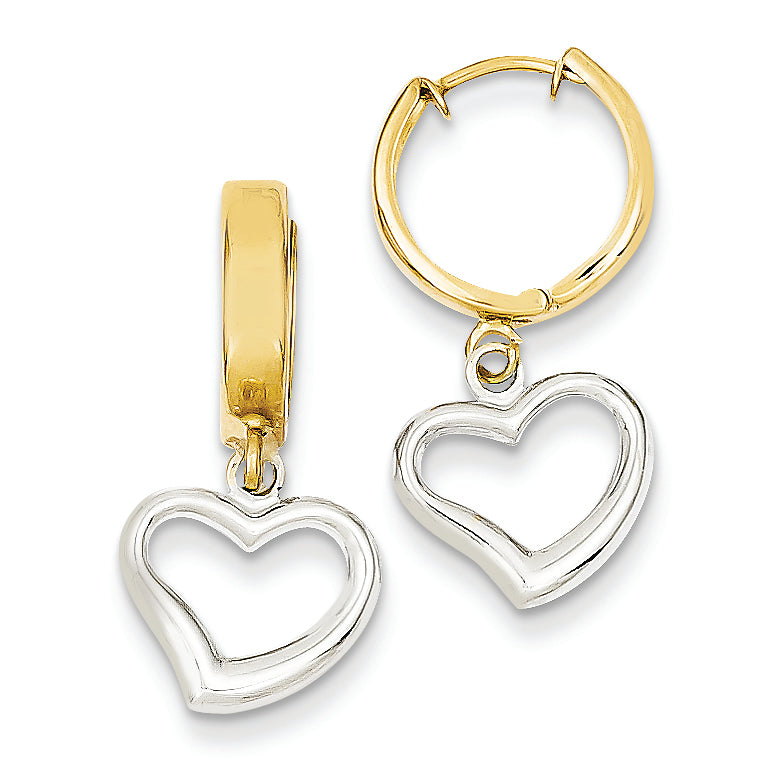 14K Gold Two-tone Heart Drop Hoop Earrings