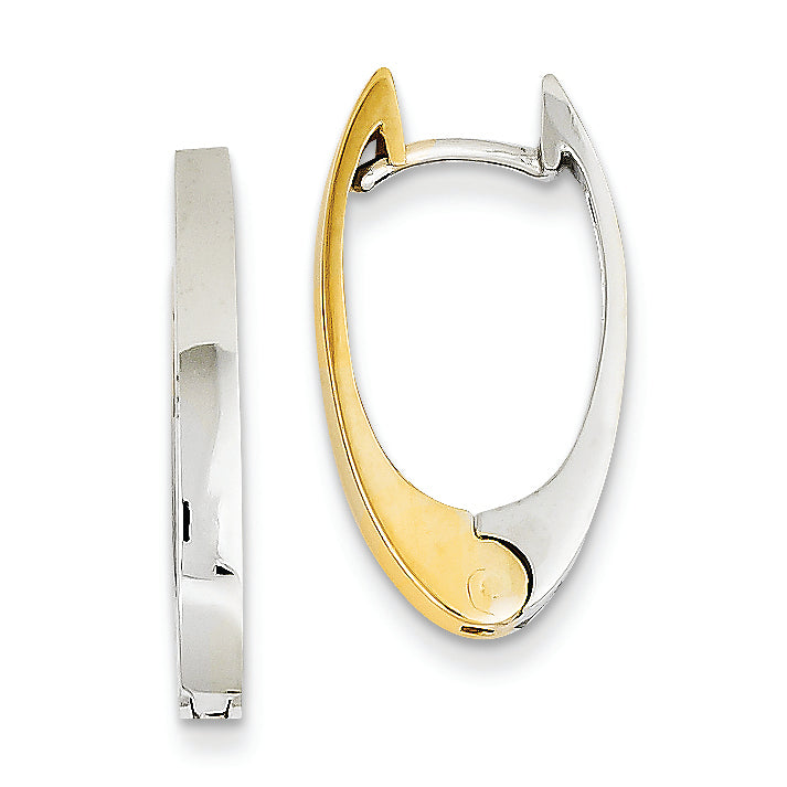 14K Gold Two-tone V Shaped Hinged Hoop Earrings