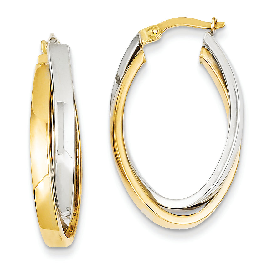 14K Gold Two-tone Oval Hoop Earrings