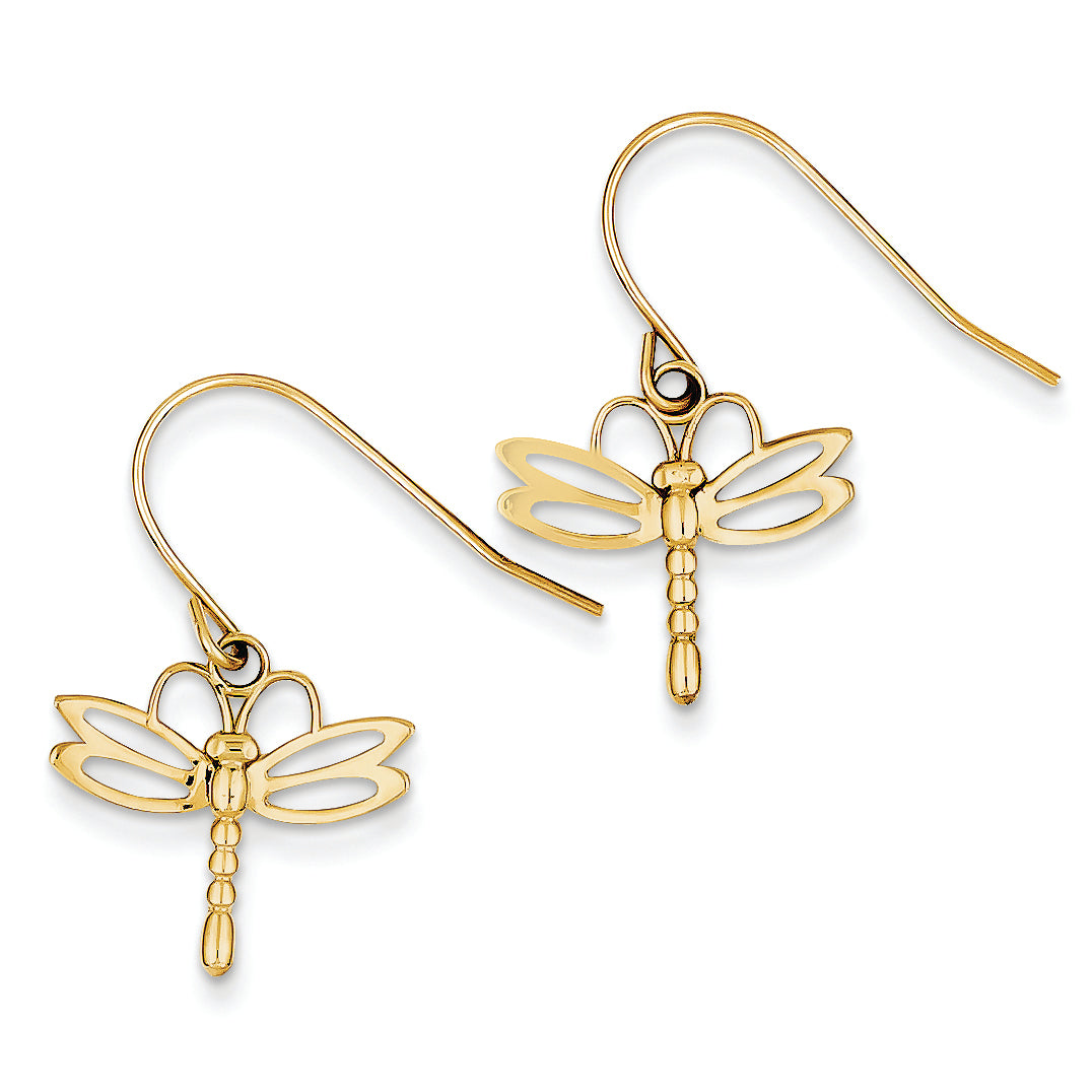 14K Gold Dragonfly Shepherd Hook Earrings
