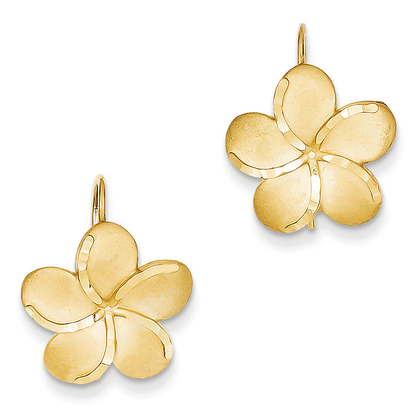 14K Gold Plumeria French Wire Earrings