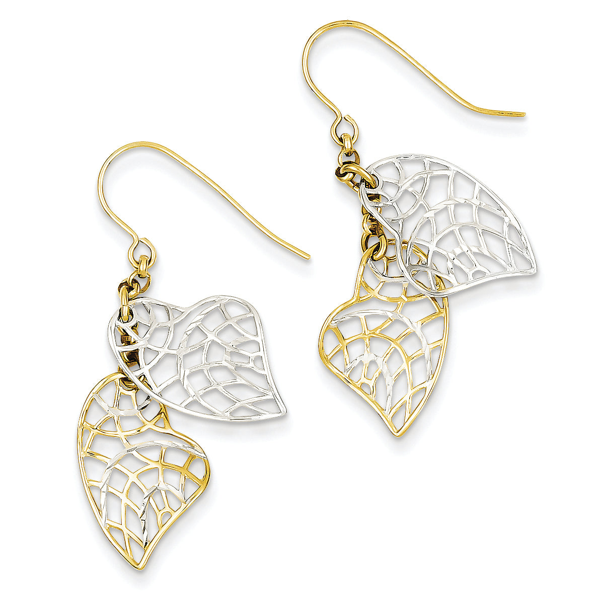 14K Gold Two-tone & Rhodium Polished Heart Dangle Earrings