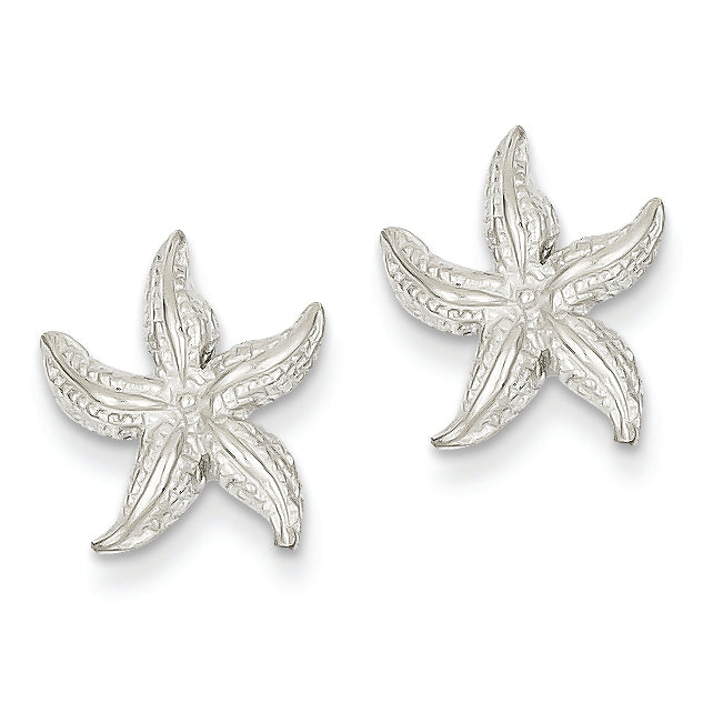 14K White Gold Polished & Textured Starfish Post Earrings
