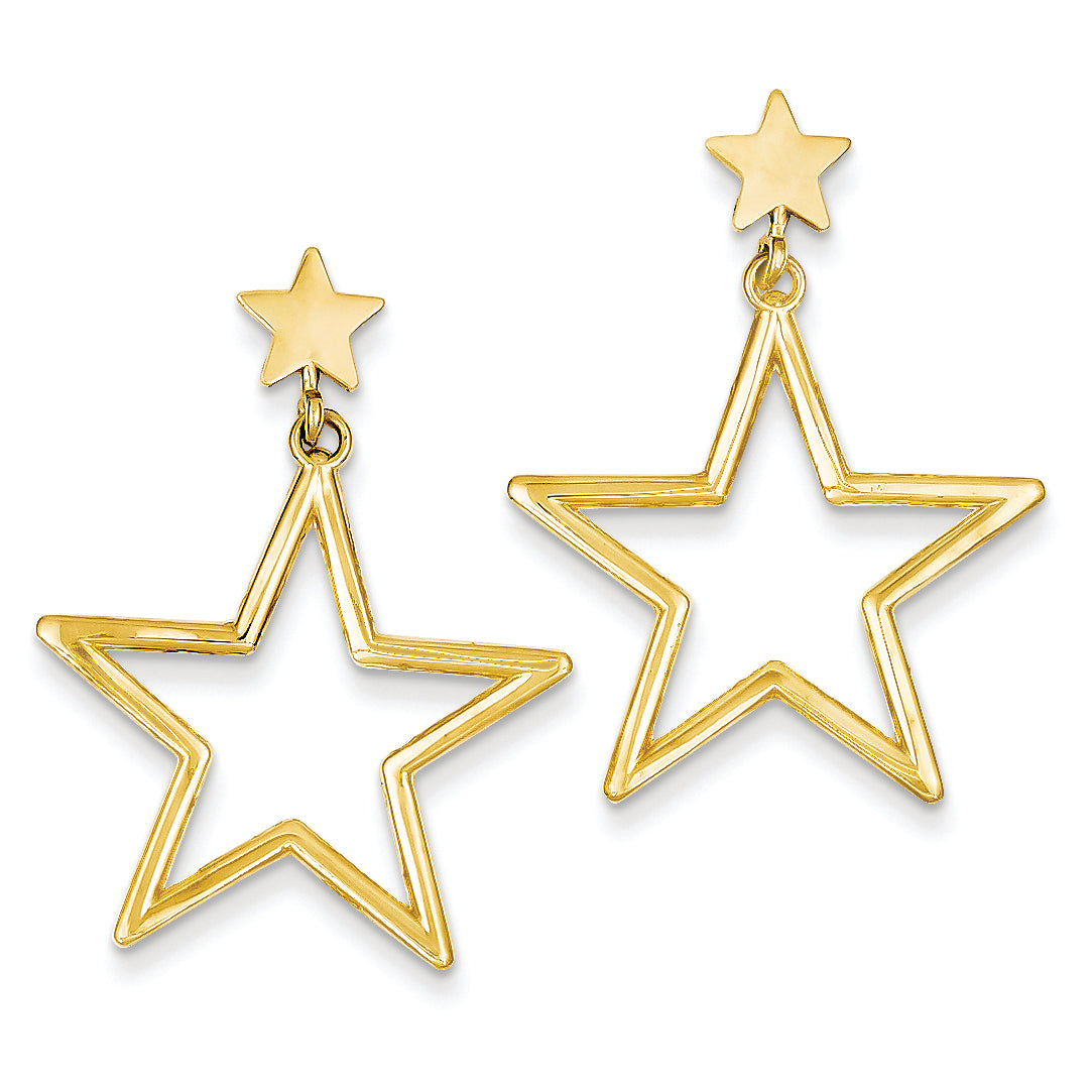 14K Gold Star Dangle Post Earrings