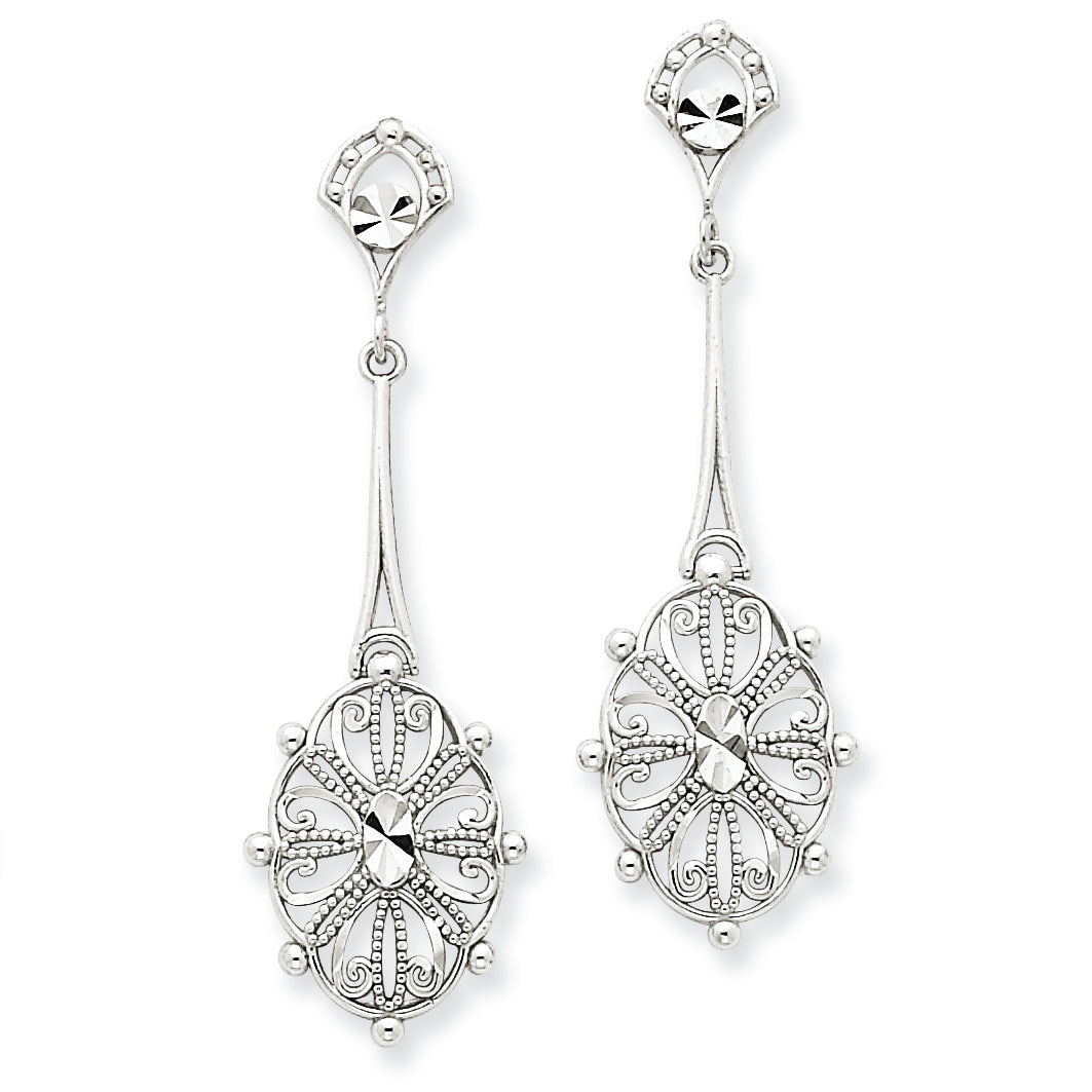 14K White Gold Diamond-cut Filigree Earrings