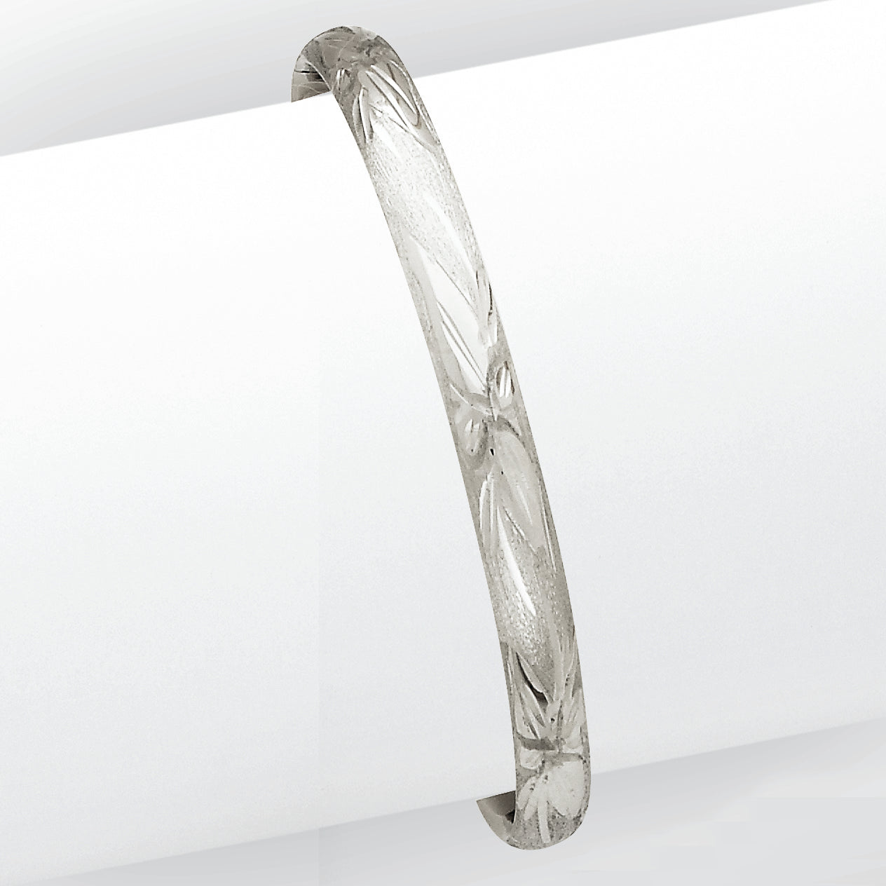 14K Gold 3/16 White Gold Florentine Baby Bangle Bracelet