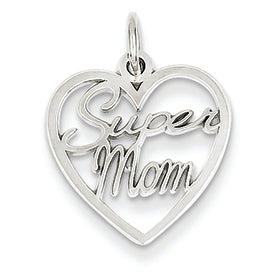 14K White Gold Super Mom Charm
