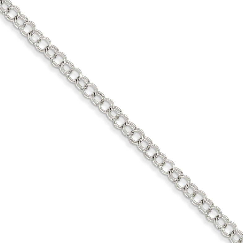 14K White Gold Double Link Charm Bracelet 8 Inches
