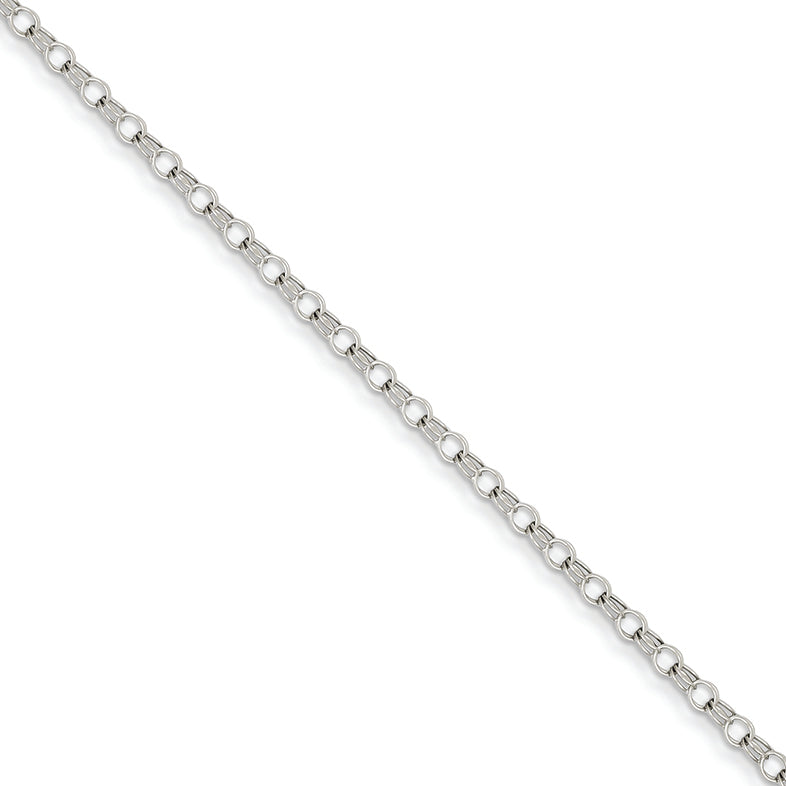 14K White Gold 3mm Solid Double Link Charm Bracelet 7 Inches