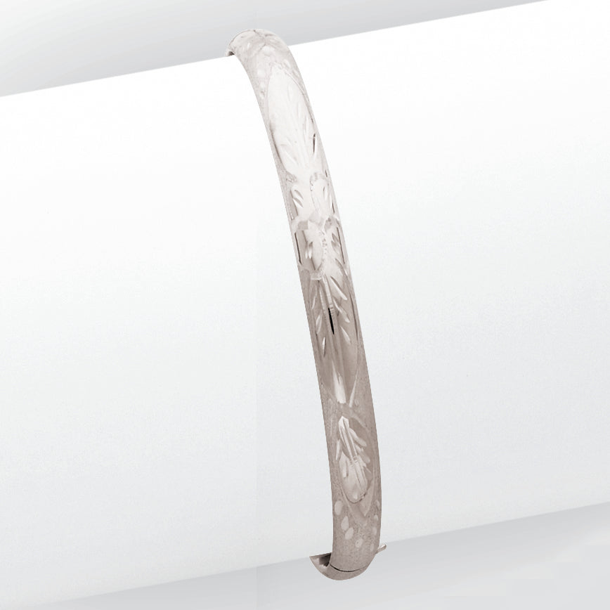 14K Gold 4/16 WG Florentine Engraved Hinged Bangle