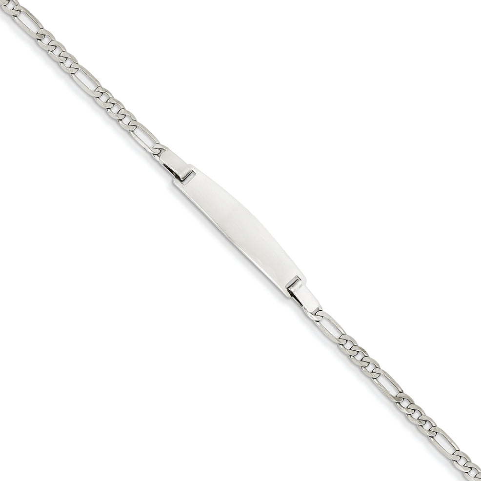 14K White Gold 7in Solid Polished Figaro Link ID Bracelet 7 Inches