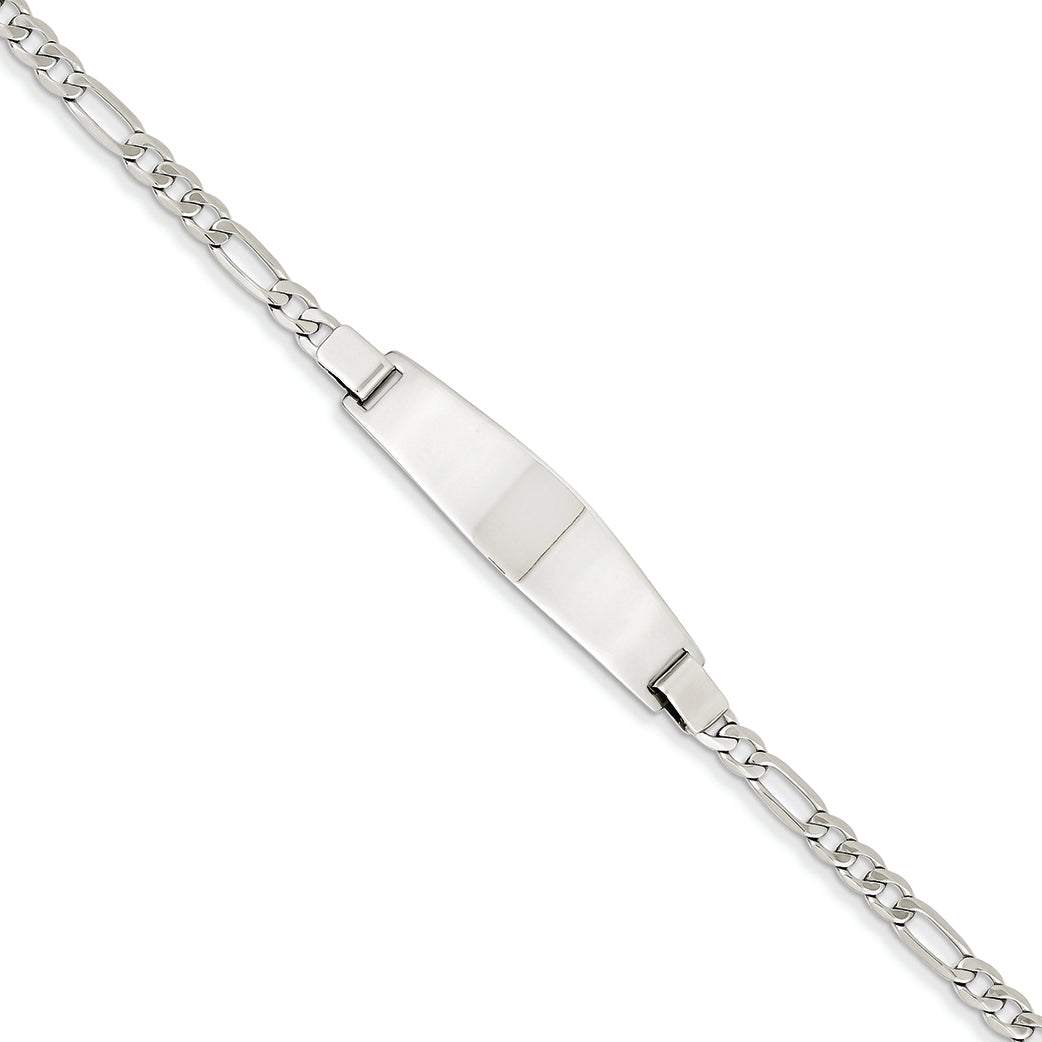 14K White Gold 7in Solid Polished Figaro Link ID Bracelet 7 Inches