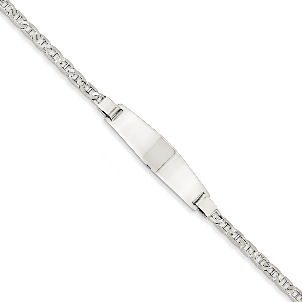 14K White Gold 7in Solid Polished Anchor Link ID Bracelet 7 Inches