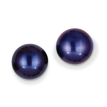 14K Gold 10-11mm Black Button Pearl Stud Earrings
