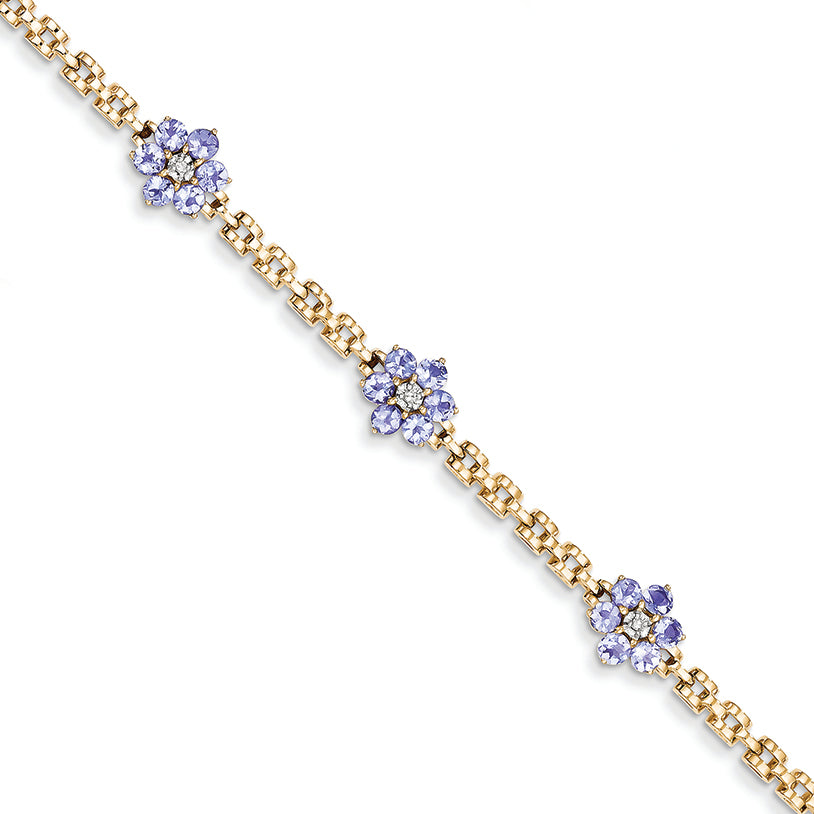 1.8 Carat 14K Gold Completed Fancy Floral Diamond/Tanzanite Bracelet