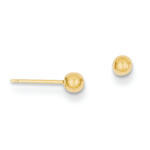 14K Gold Polished 3mm Ball Post Earrings
