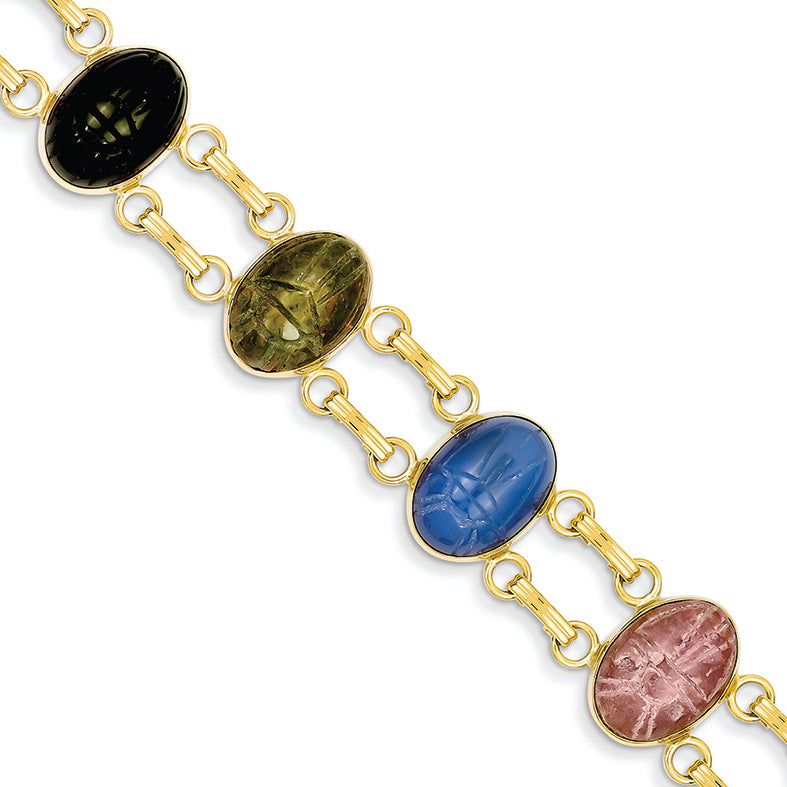 14K Gold 7 Stone Scarab Bracelet