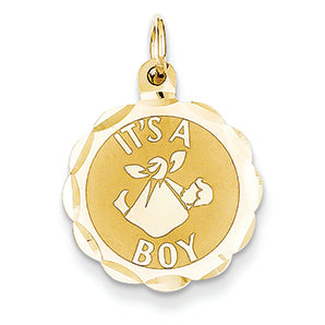 14K Gold Polished Its Boy Scalloped Disc Charm