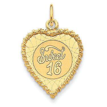 14K Gold Sweet Sixteen Heart Disc Charm