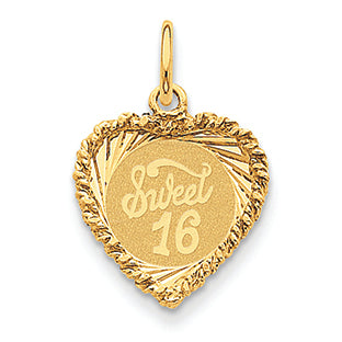14K Gold Sweet Sixteen Heart Charm