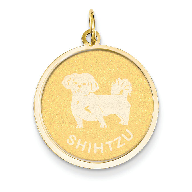 14K Gold Shih Tzu Disc Charm