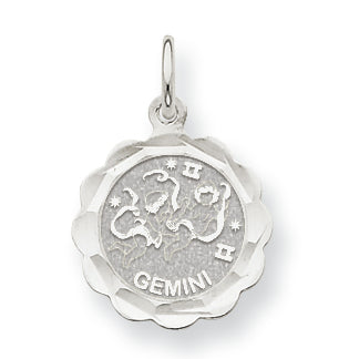14K White Gold Satin Polished Engravable Gemini Zodiac Scalloped Disc Char