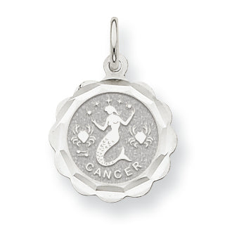 14K White Gold Satin Polished Engravable Cancer Zodiac Scalloped Disc Char