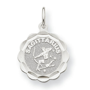 14K White Gold Satin Polished Engravable Sagittarius Zodiac Scalloped Disc