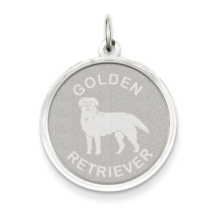 14K White Gold Polished Engravable Golden Retriever Disc Charm