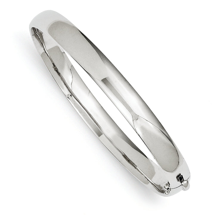 14K White Gold 7.7mm Polished Casted Hinged Bangle Bracelet