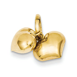 14K Gold Two Puffed Hearts Charm