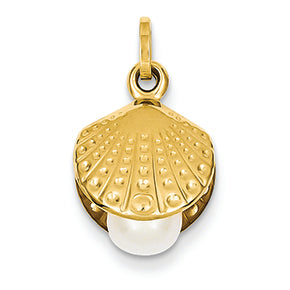 14K Gold Shell with Cultured Pearl Charm