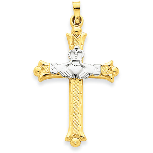 14K Gold Two-tone Claddagh Cross Pendant