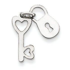14K White Gold Polished Lock & Key Charm