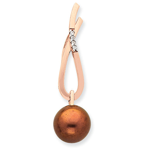 14K Gold Rose Gold Diamond and Lt to Dark Brown Cultured Pearl Pendant