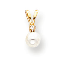 14K Gold White Cultured Pearl & Diamond Pendant